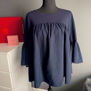 FRENCH CONNECTION NAVY SATIN BABYDOLL BLOUSE